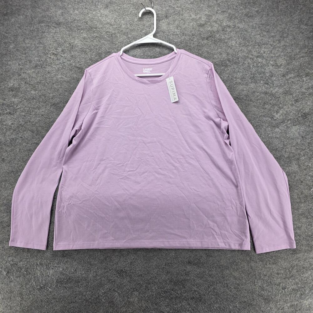 Lands' End T-Shirt Unisex Kids 14-16 Purple Long Sleeve Supima Cotton Crew
